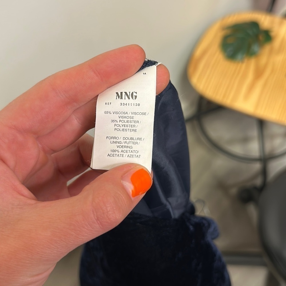 MNG NIGHT | Navy Blue Velvet Patterned Midi Dress - Picture 2 of 7